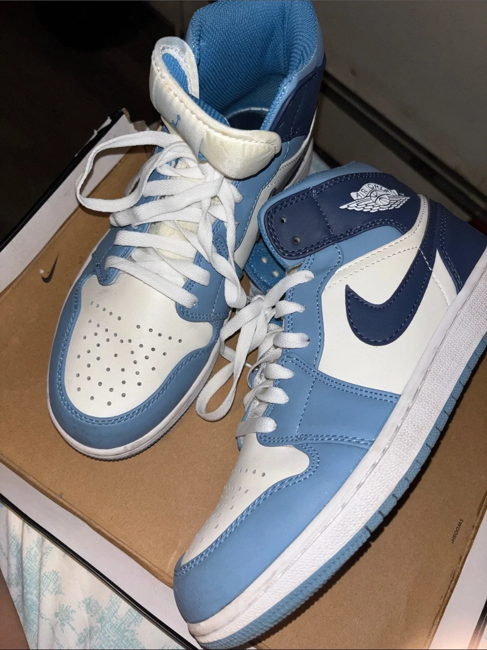 Jordan High-Top Sneakers in Light Blue, Navy and White